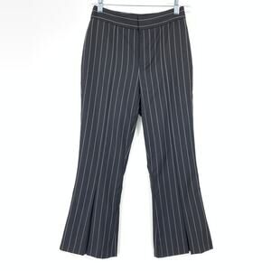 Frame Pinstriped Cropped Flare Leg Pants Womens Sz 00 Black White Split Leg Wool